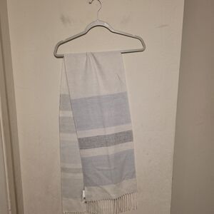 NWT Cejon Elegant Blue and Gray Striped Metalic Specks  Scarf With Fringe